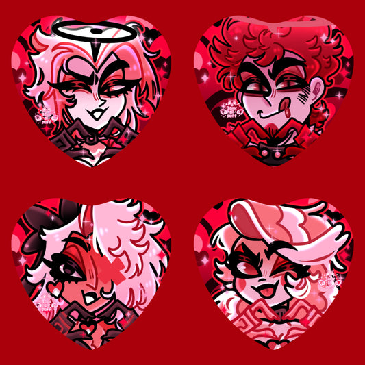 NEW !! Hazbin Valentine's Heart Holographic Ship Buttons - FANMADE Mix n Match Handmade Individual Duo All By Jamealipuff