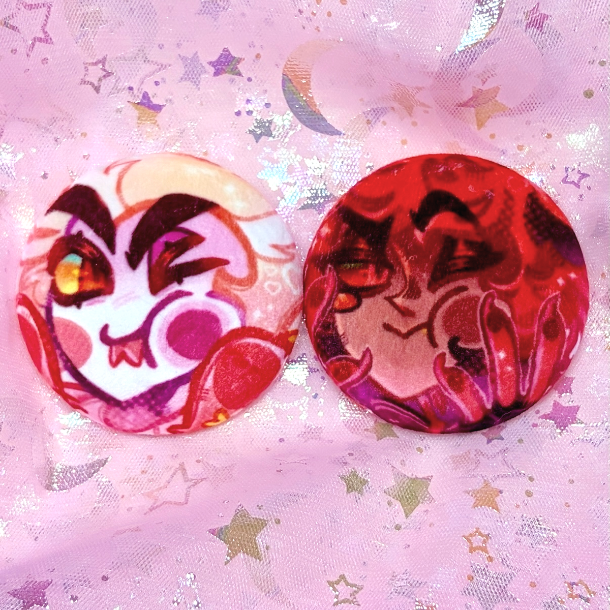 Hazbin Hotel IN HANDS 3D Cheek Poke Plush Button Pins By Jamealipuff
