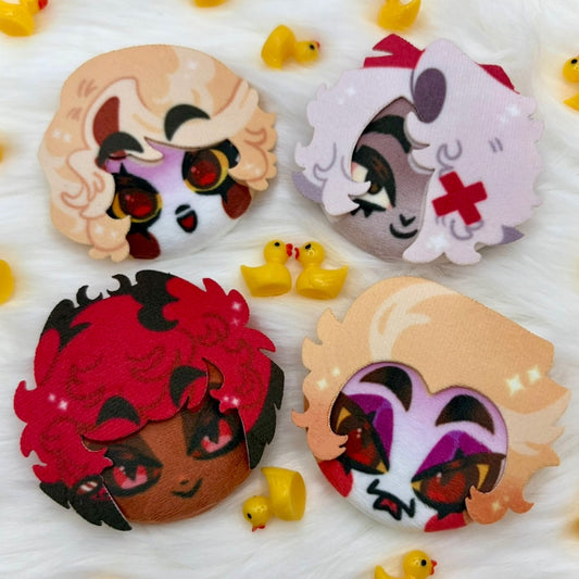 Hazbin Hotel 3D Plush Head Button Pins By Jamealipuff
