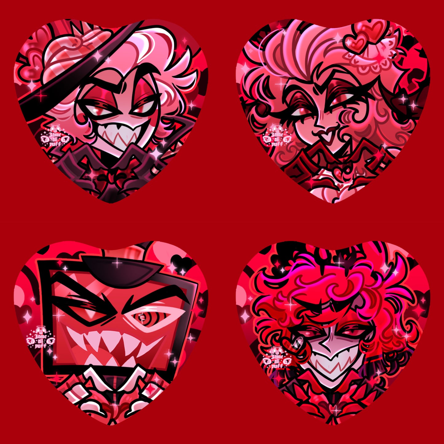 Hazbin Valentine's Heart Holographic Ship Buttons - FANMADE Mix n Match Handmade Individual Duo All By Jamealipuff