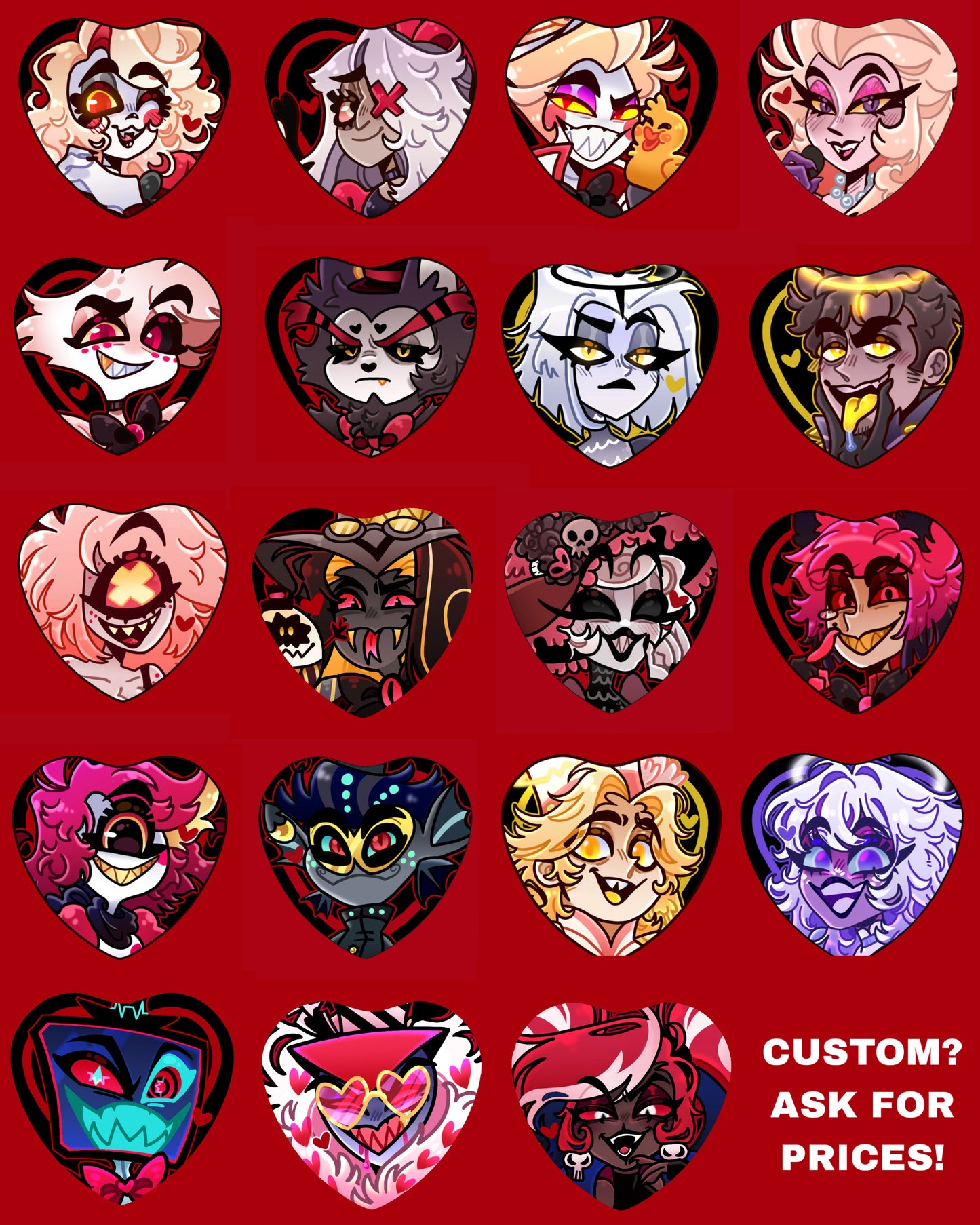 Hazbin Heart Holographic Ship Buttons - FANMADE Mix n Match Handmade Individual Duo All By Jamealipuff