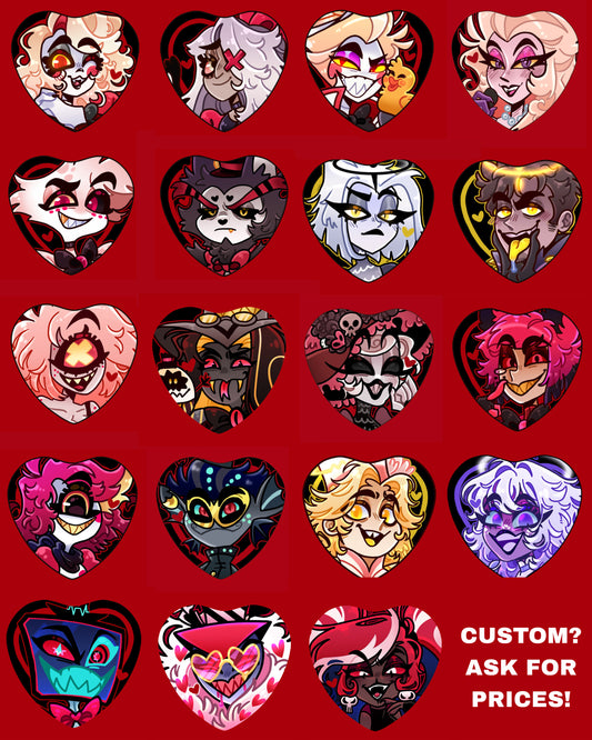 Hazbin Heart Holographic Ship Buttons - FANMADE Mix n Match Handmade Individual Duo All By Jamealipuff