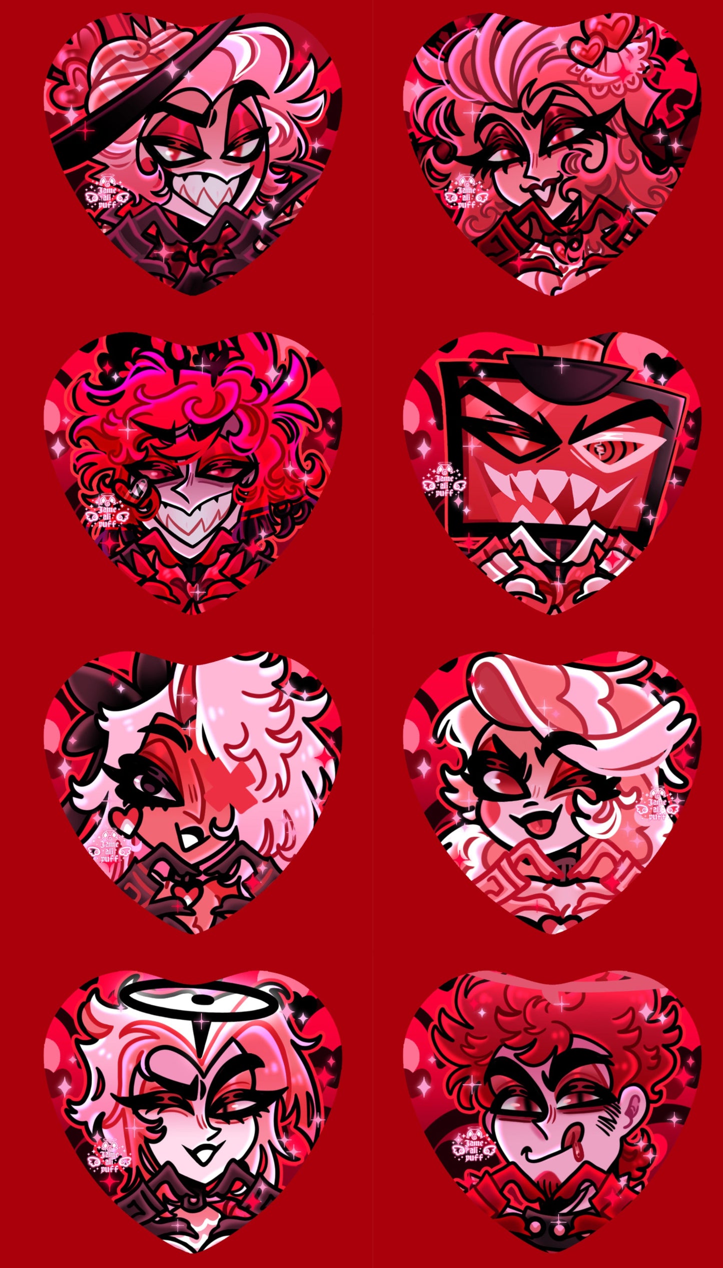 NEW !! Hazbin Valentine's Heart Holographic Ship Buttons - FANMADE Mix n Match Handmade Individual Duo All By Jamealipuff