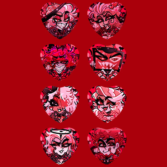 NEW !! Hazbin Valentine's Heart Holographic Ship Buttons - FANMADE Mix n Match Handmade Individual Duo All By Jamealipuff